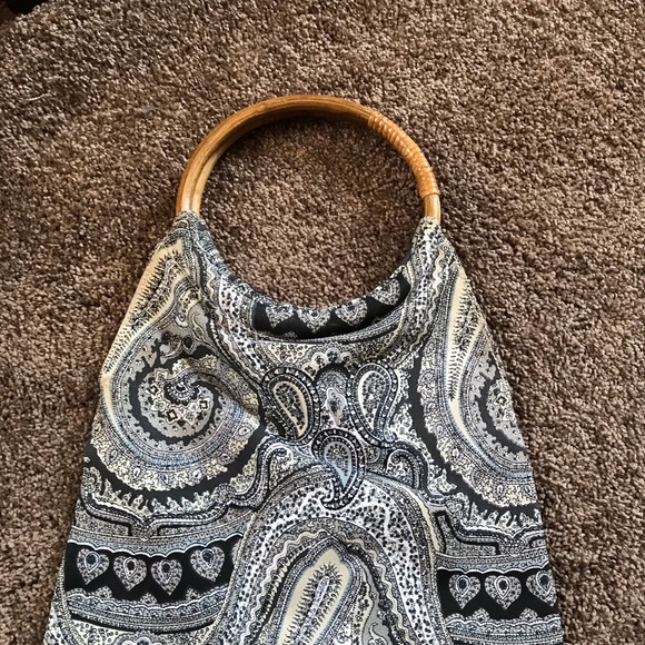 Bamboo handle handbag Boho Paisley print - Picture 1 of 6